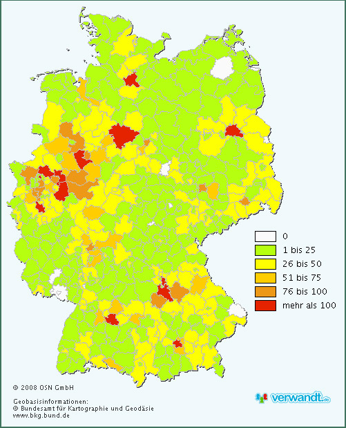 Verteilung des Familiennamens Bittner in Deutschland