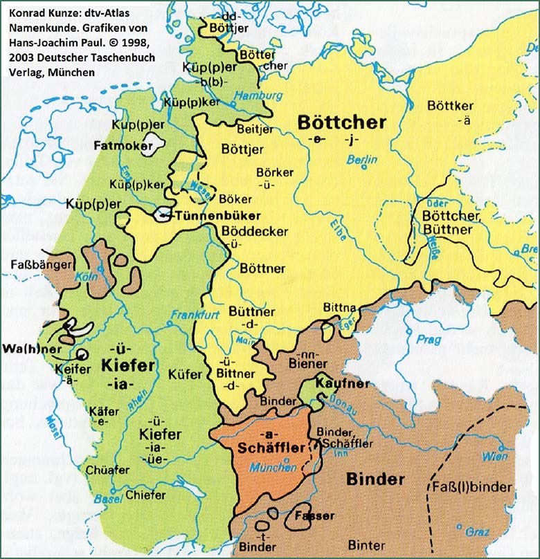 Der Böttcher in den Dialekten und Familiennamen